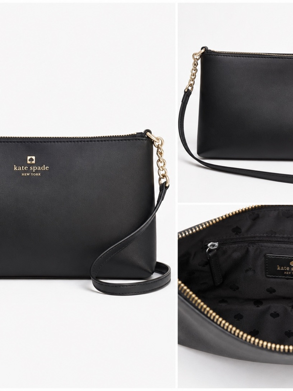 kate spade Black Leather Crossbody with Gold Hardware and Chain Strap